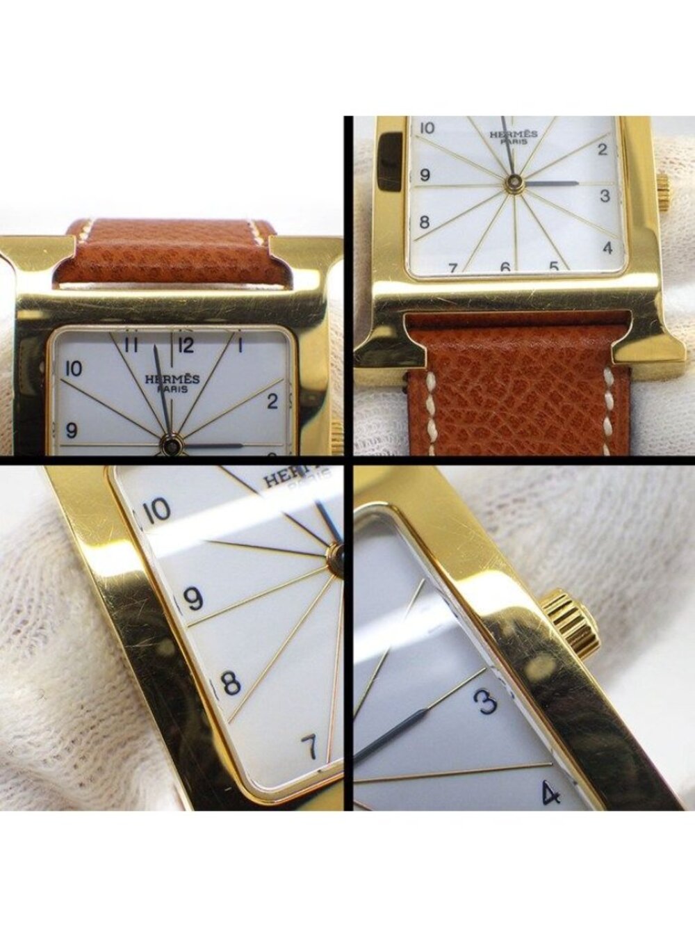 Hermes Watch Square White Dial Brown Cowhide Quartz Analog - Picture 6 of 12